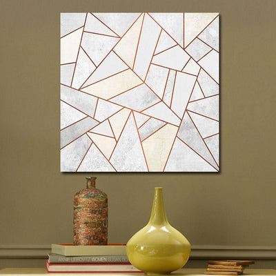 White Gold Geometric Stretched Canvas Print,hywallart