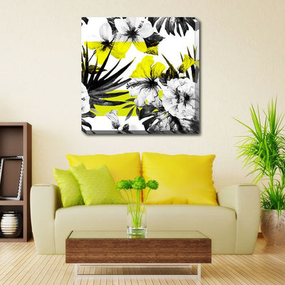 Black Yellow Flower Stretched Canvas Print,hywallart