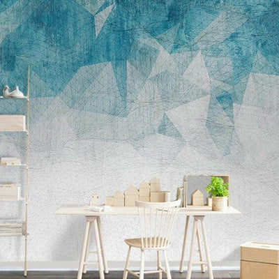 Blue Geometric Removable Mural,hywallart
