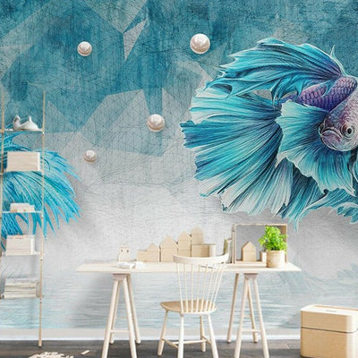 Blue Fish Removable Wall Mural,hywallart