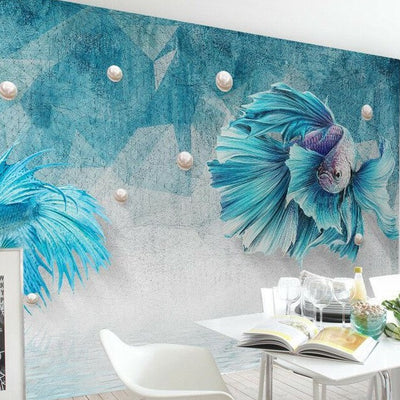 Blue Fish Removable Wall Mural,hywallart