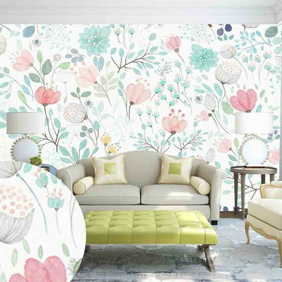 Flower Pattern Removable Repositionable Girls Wall Mural Wallpaper Nursery Decor,hywallart