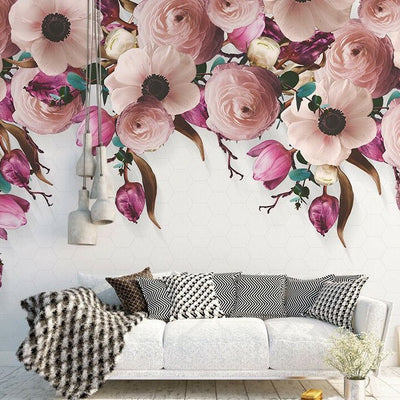 Pink Flower Blossom Removable Wall Mural,hywallart
