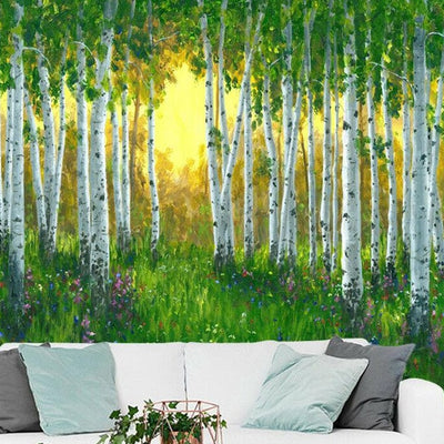 Green Forest Sunrise Removable Wall Mural,hywallart