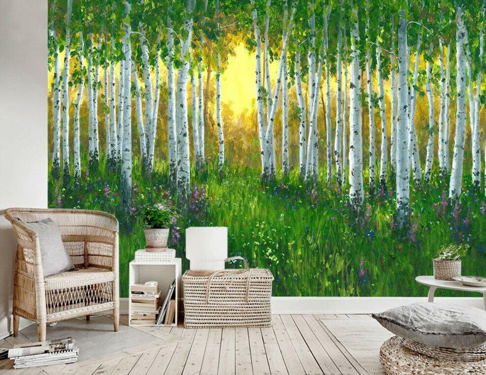 Green Forest Sunrise Removable Wall Mural