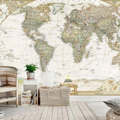 Geography World Map Removable Wall Mural,hywallart