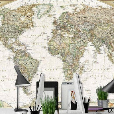 Geography World Map Removable Wall Mural,hywallart