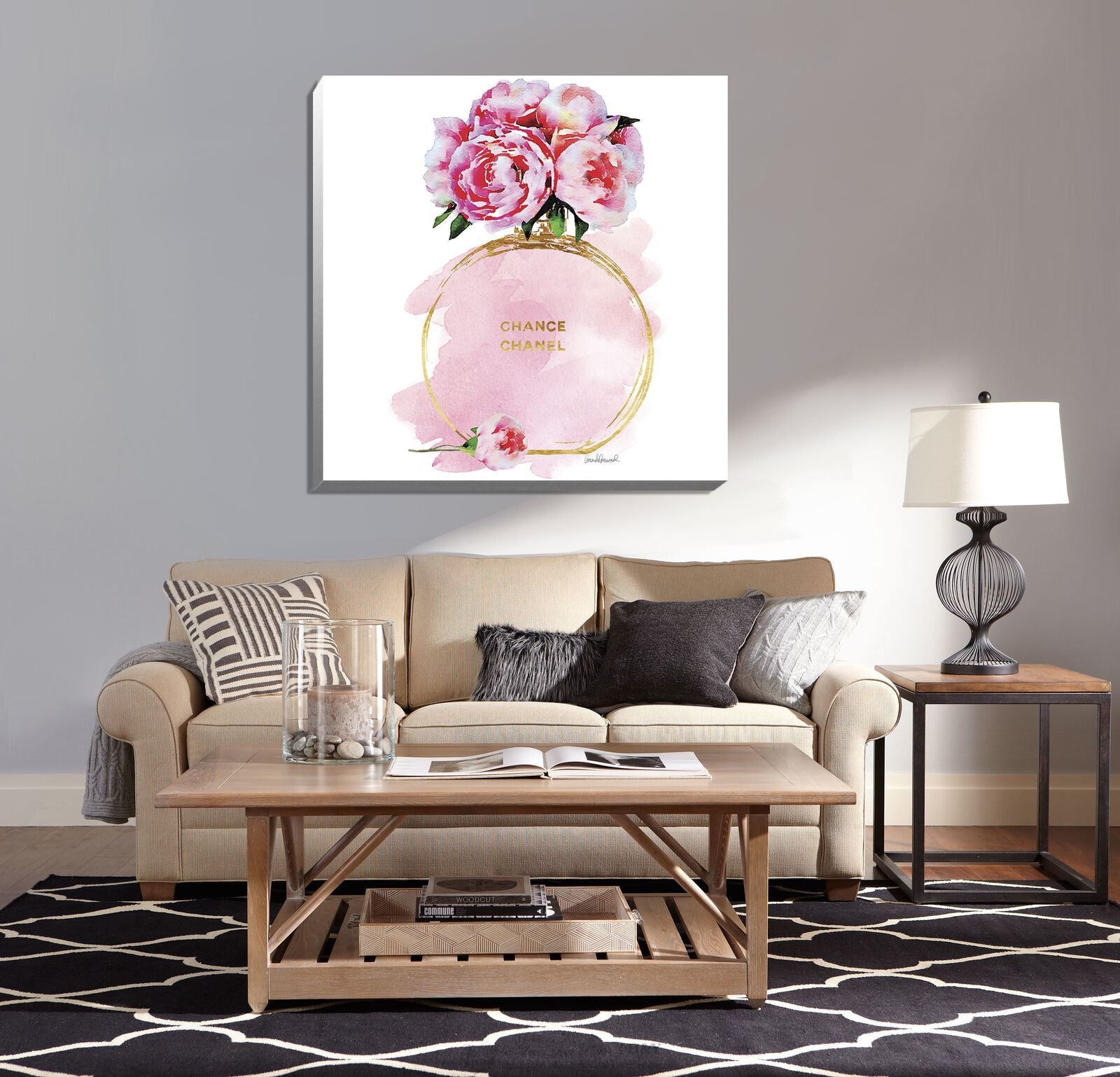 Pink Flower Perfume Stretched Canvas Print