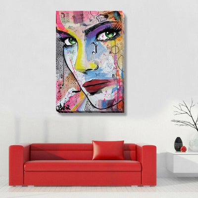 Girl's Face Vintage Stretched Canvas Print,hywallart