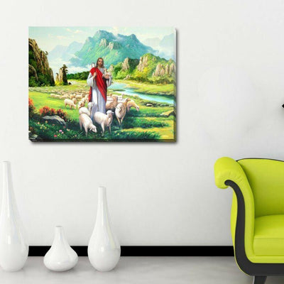 Jesus Shepherd Christian Stretched Canvas Print,hywallart