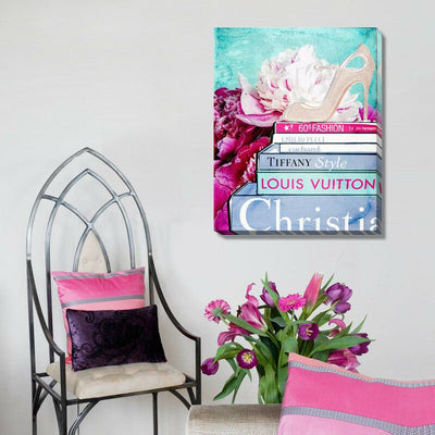 Fashion Book Shoes Flower Stretched Canvas Print,hywallart