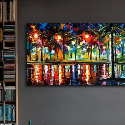 Beach At Night Stretched Canvas Print,hywallart