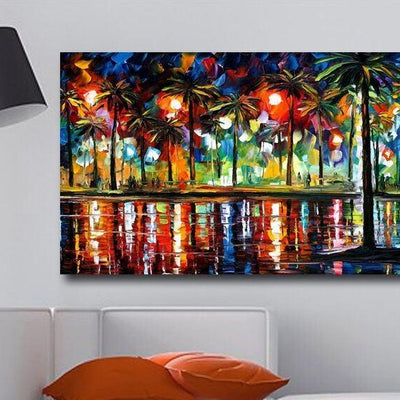 Beach At Night Stretched Canvas Print,hywallart