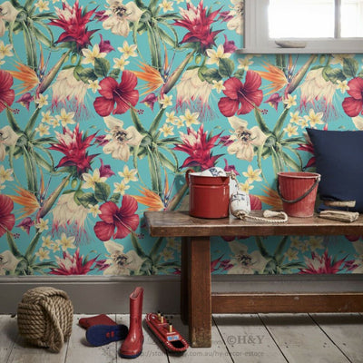 Tropical Flowers Wall Paper Print Removable Mural Coverings Wallpaper Decor B10,hywallart