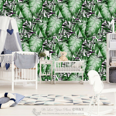 Tropical Leaves Wall Paper Sticker Removable Mural Covering Decor Wallpaper B25,hywallart