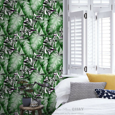 Tropical Leaves Wall Paper Sticker Removable Mural Covering Decor Wallpaper B25,hywallart