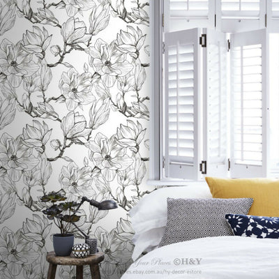 Magnolia Wall Paper Sticker Removable Mural Covering Art Decor Wallpaper B28,hywallart