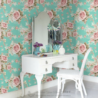 Rose Blossom  Wall Paper Print Removable Mural Kids Art Wallpaper Decor Deco B36,hywallart