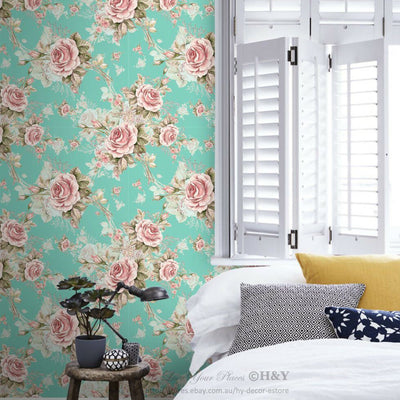 Rose Blossom  Wall Paper Print Removable Mural Kids Art Wallpaper Decor Deco B36,hywallart