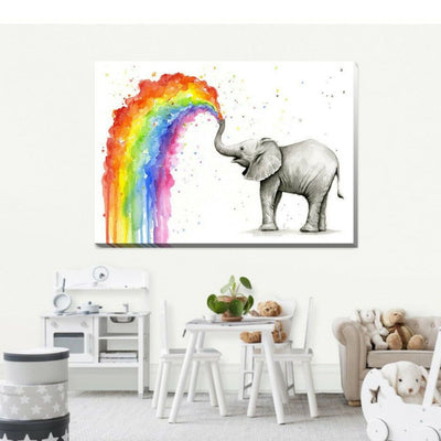 Rainbow Elephant Stretched Canvas Print AM75,hywallart