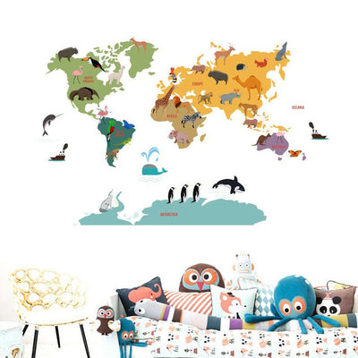 Safari Animal Worldmap Map Wall Sticker,hywallart