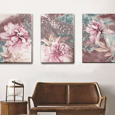 Set Of 3 Pink Flowers Stretched Canvas Print F85,hywallart