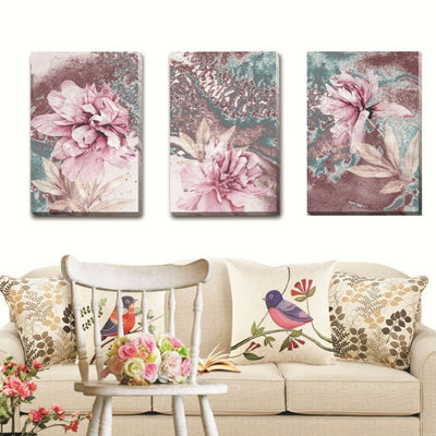 Set Of 3 Pink Flowers Stretched Canvas Print F85,hywallart