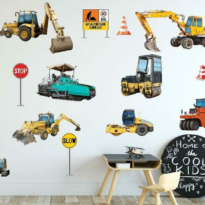 Construction Vehicle Wall Decal Nursery Decor Boys Room Sticker Art Mural Gift,hywallart