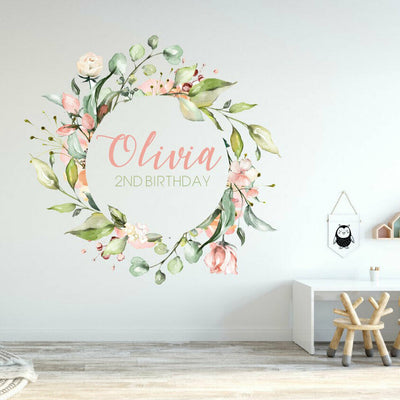 Personalised Name Custom Text Nursery Wall Sticker Rose Flower Wreath Baby Decor,hywallart