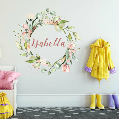 Personalised Name Custom Text Nursery Wall Sticker Rose Flower Wreath Baby Decor,hywallart