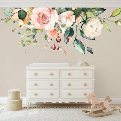 Rose Peach Flower Branch Nursery Wall Sticker,hywallart