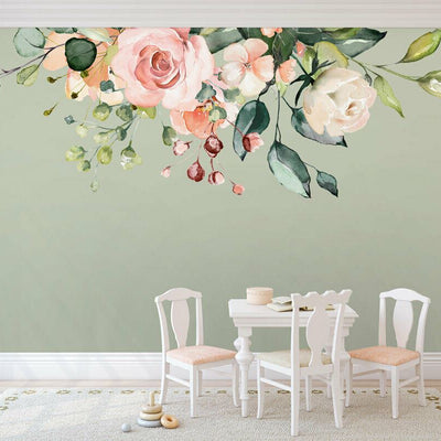 Rose Peach Flower Branch Nursery Wall Sticker,hywallart