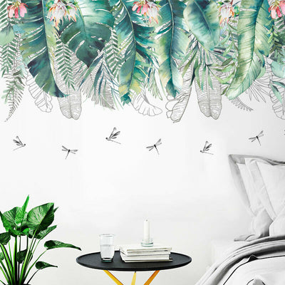 Tropical Leaves Dragonflies Wall Stickers,hywallart