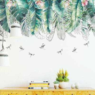 Tropical Leaves Dragonflies Wall Stickers,hywallart