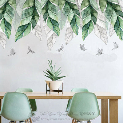 Tropical Leaves Butterflies Wall Stickers Home Decor Art Mural Removable Decal,hywallart