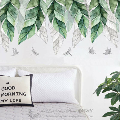 Tropical Leaves Butterflies Wall Stickers Home Decor Art Mural Removable Decal,hywallart