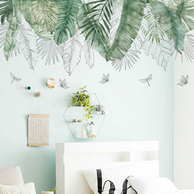 Tropical Leaves Butterflies Wall Stickers,hywallart