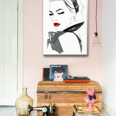 Red Lip Lady Stretched Canvas Art Print F126,hywallart