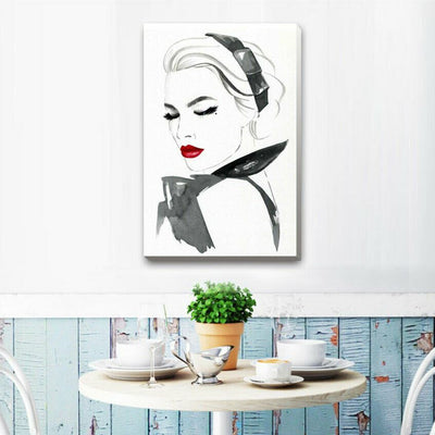 Red Lip Lady Stretched Canvas Art Print F126,hywallart