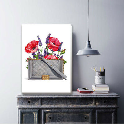 Fashion Bag Flowers Stretched Canvas Print F134,hywallart