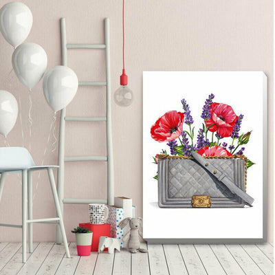 Fashion Bag Flowers Stretched Canvas Print F134,hywallart