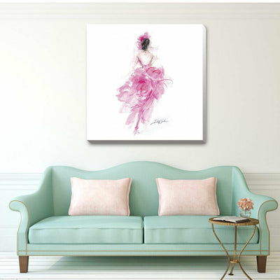 Pink Dress Lady Stretched Fashion Canvas Print,hywallart