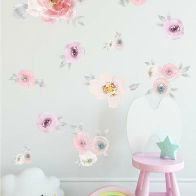 Vintage Pink Flowers Wall Sticker Nursery Decal,hywallart