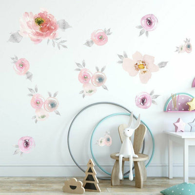 Vintage Pink Flowers Wall Sticker Nursery Decal,hywallart