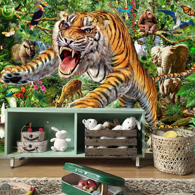 Tiger And Wildlife Wall Mural AM10,hywallart