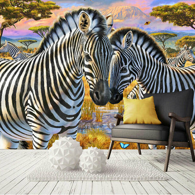 Loving Zebra Horse Wall Mural L21,hywallart