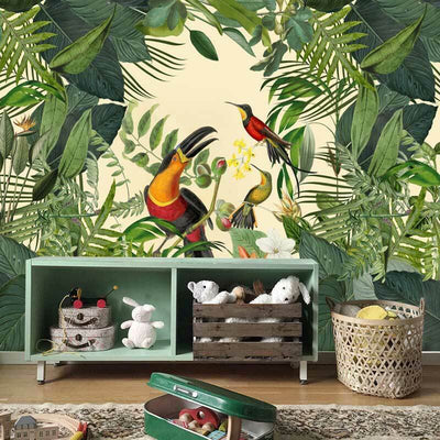 Tropical Leaves Toucan Wall Mural B48,hywallart