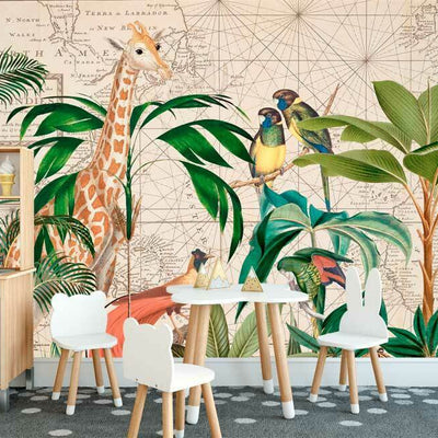 Palm Tree Map Animal Wall Mural  AM40,hywallart
