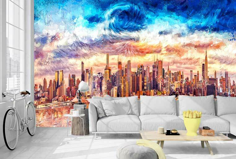 Starry Cityscape Wall Mural L33