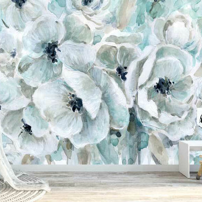 Teal Harmony Flower Wall Mural  B61,hywallart